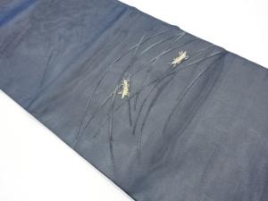 紗 草にバッタ模様織出し名古屋帯